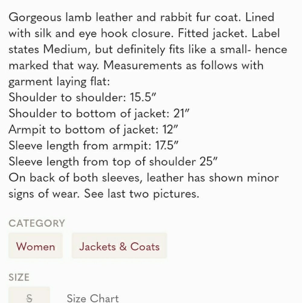 Real leather and fur coat- Sz small - Picture 7 of 7
